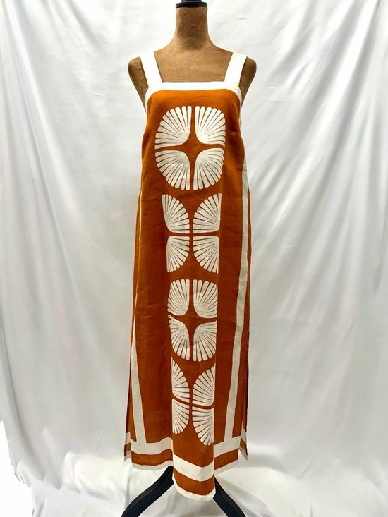 Magaschoni Dresses & Skirts - Magaschoni 100% Linen Brown & Cream Geometric Sleeveless Dress